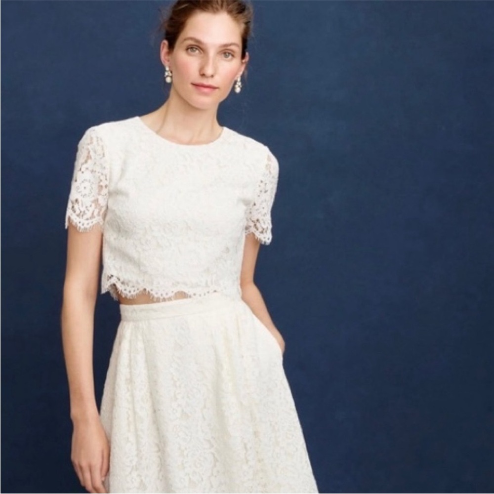 J. Crew Bridal Collection White Lace Bride 2 Piece - Picture 3 of 17